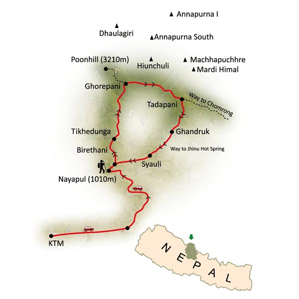 Ghorepani Poon Hill Trek route map